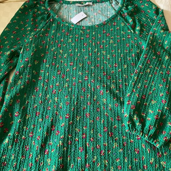 LOFT Women's Blouse/Pullover/Top Green w/Red flowers Size L - Picture 3 of 6